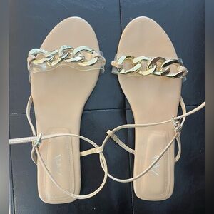 Zara leather sandals with gold chain link 7.5 women’s